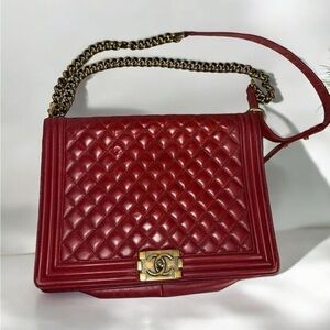 Chanel Red Quilted Leather Large Boy Flap Bag